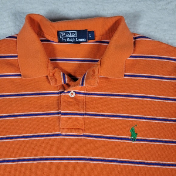 Polo Ralph Lauren Other - Polo Ralph Lauren Polo Shirt Mens Large Orange Blue Striped Short Sleeve Cotton